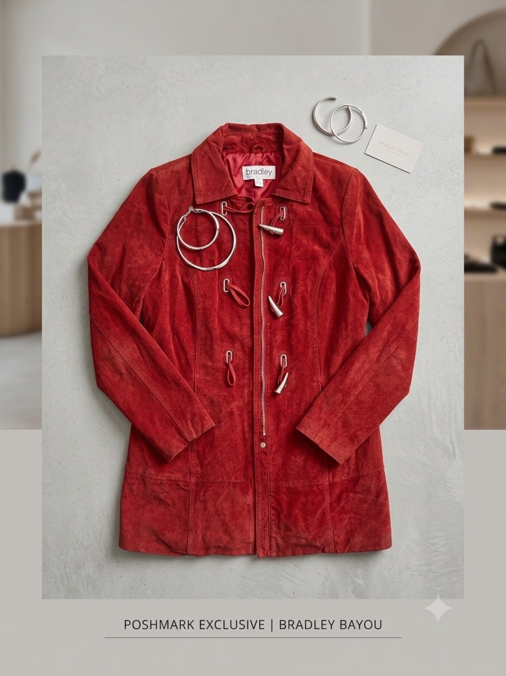 Bradley Bayou Red Genuine Suede Toggle Jacket - Size S (Like New)